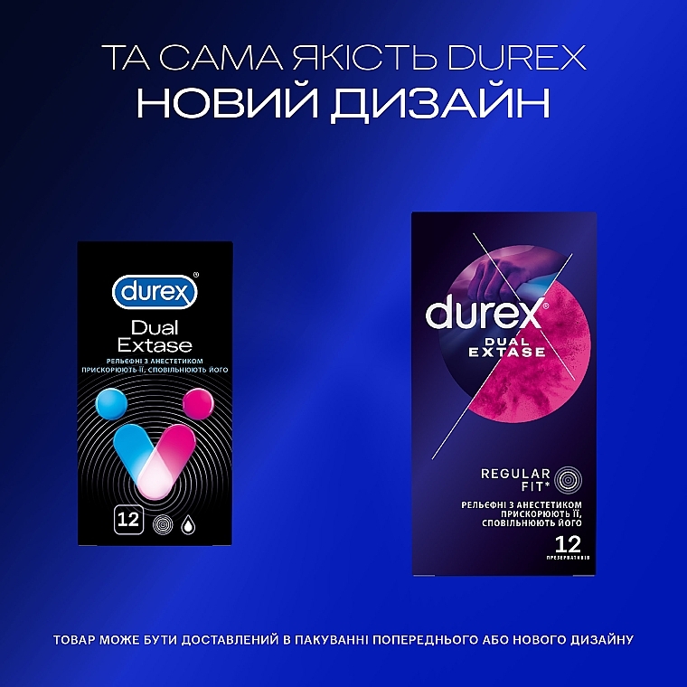 Презервативи латексні з силіконовою змазкою, рельєфні з анестетиком, 12 шт - Durex Dual Extase — фото N4