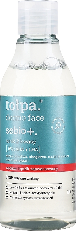 Тонік для обличчя з кислотами - Tolpa Dermo Face Sebio+ — фото N1