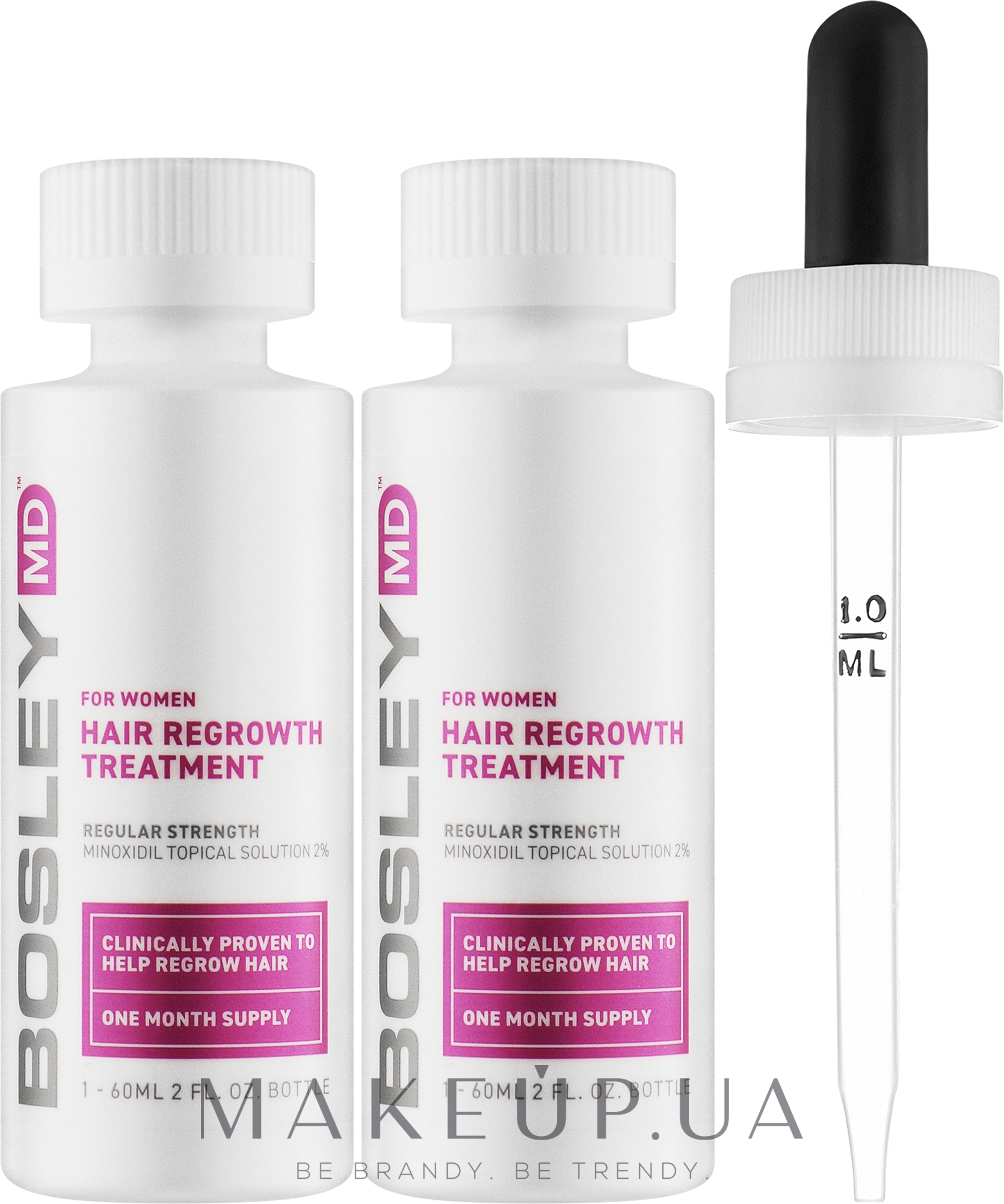 Раствор с миноксидилом 2% для восстановления роста волос у женщин, с пипеткой - Bosley Hair Regrowth Treatment — фото 2x60ml