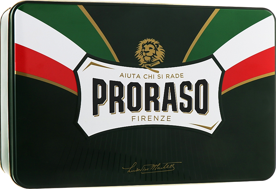 Набор - Proraso Classic Full Shaving Metal Box (cr/100ml + sh/cr/150ml + ash/cr/100ml + brush + glass)