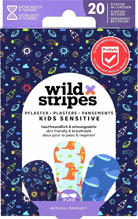 Набор пластырей для детей, 20 шт. - Wild Stripes Plasters Kids Sensitive Space — фото N1