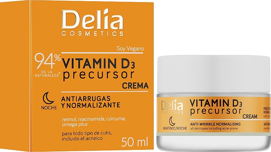 УЦІНКА Нічний крем для обличчя проти зморщок, із вітаміном D3 - Delia Vitamin D3 Precursor Night Cream * — фото N2