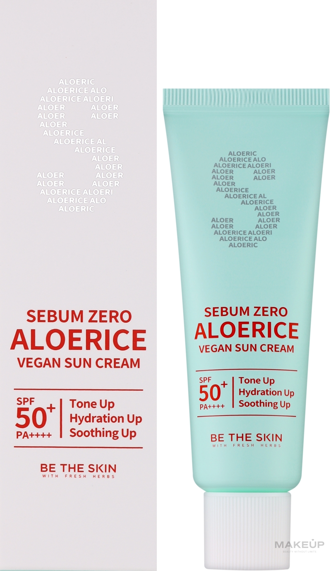 Солнцезащитный крем для лица - Be The Skin Sebum Zero Aloerice Vegan Sun Cream SPF50+ PA++++ — фото 50ml