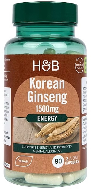 Харчова добавка "Корейський женьшень", 1500 мг - Holland & Barrett Korean Ginseng 1500 mg — фото N1