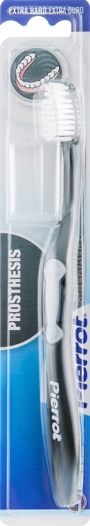 Спеціальна зубна щітка для протезів, чорно-сіра - Pierrot Prosthesis Toothbrush — фото N1