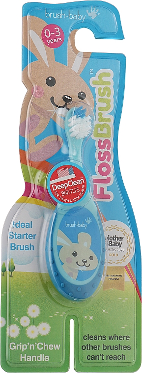 Зубная щетка "Flossbrush", 0-3 лет, голубая - Brush-Baby