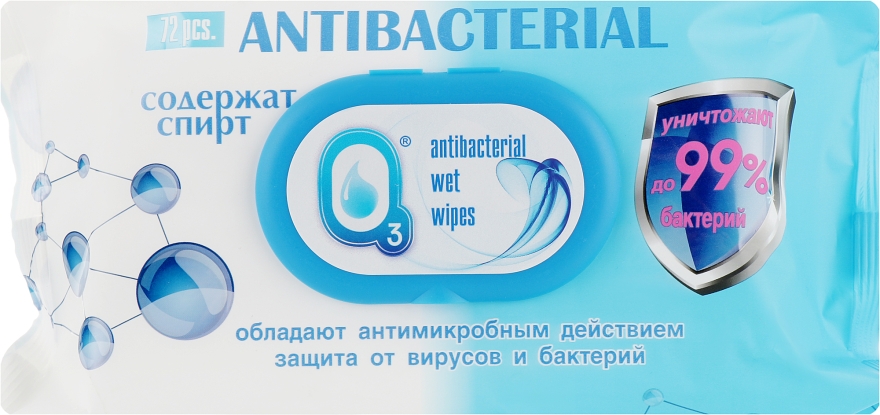 Антибактериальные влажные салфетки со спиртом, 72 шт - О3