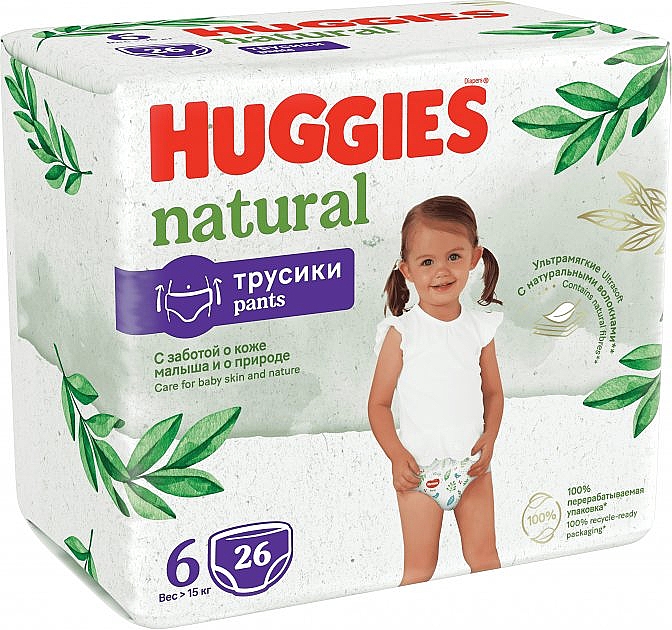 Подгузники-трусики Huggies Natural 6 (15 кг), 26 шт - Huggies — фото N2