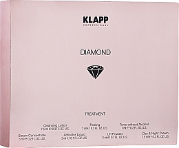 Набір мініпродуктів для догляду за обличчям - Klapp Diamond Treatment (f/lot/7.5ml + f/peel/7ml + f/ton/7ml + f/ser/5ml + mask/act/3ml + mask/powder/3ml + f/cr/7.5ml) — фото N2