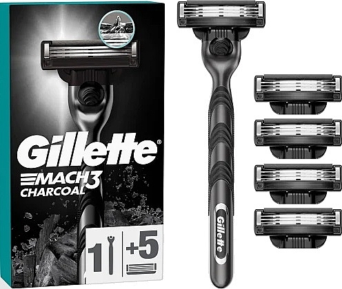 Бритвенный станок с 5 сменными кассетами - Gillette Mach3 Charcoal — фото N2