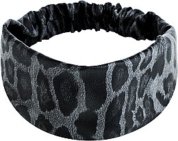 Повязка на голову, экокожа прямая, леопард серый "Faux Leather Classic" - MAKEUP Hair Accessories — фото N1