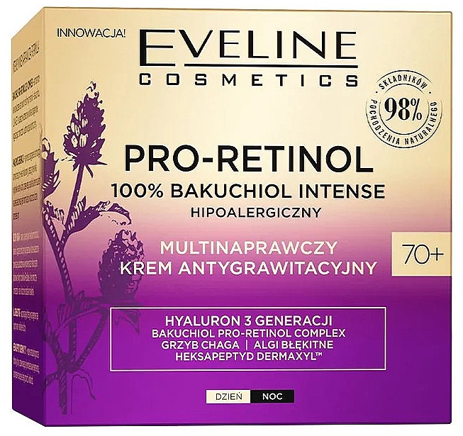 Мультивідновлювальний крем для обличчя 70+ - Eveline Cosmetics Pro-Retinol 100% Bakuchiol Multi-Repair Anti-Gravity Cream — фото N1