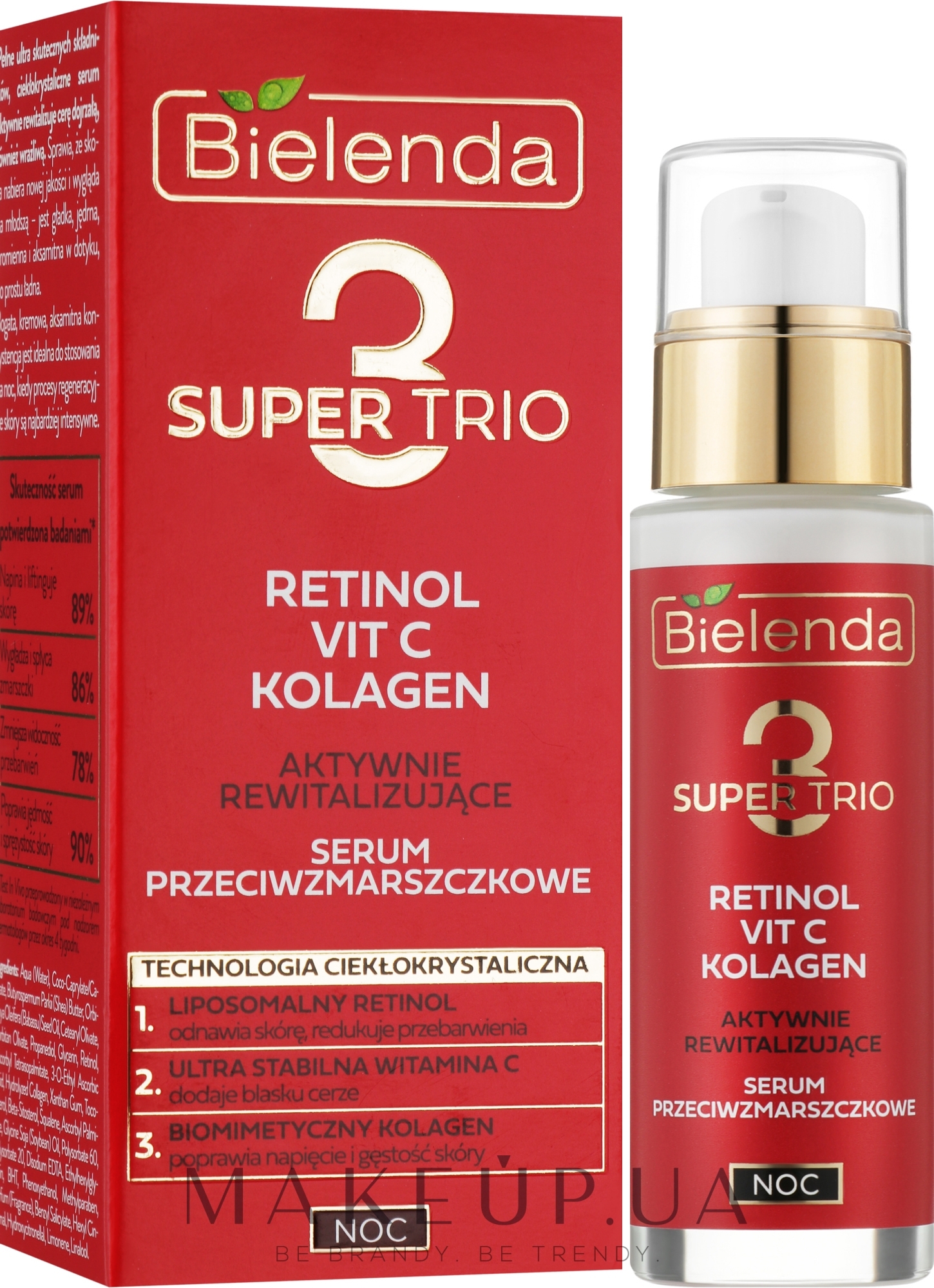 Ночная сыворотка для лица против морщин - Bielenda Super Trio Retinol Vit C Kolagen  — фото 30ml