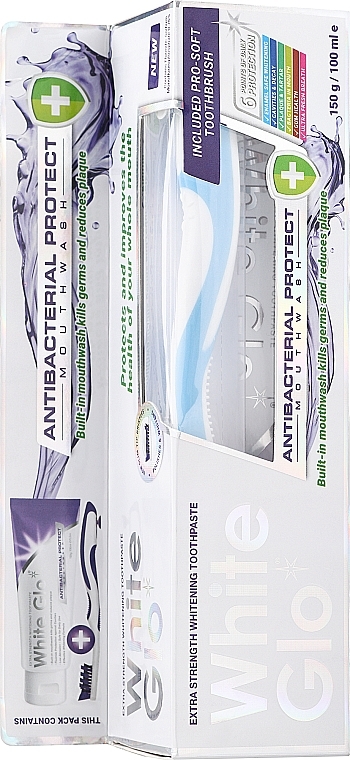 Набір - White Glo Antibacterial Protect Set (t/paste/100ml + t/brush/1pc + dental/flosser) — фото N1