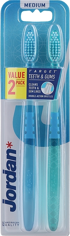 Зубна щітка середньої жорсткості, зелена + синя - Jordan Target Teeth Toothbrush — фото N4
