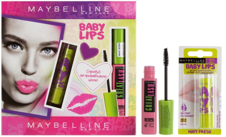 Набор - Maybelline New York (Mascara/12.5ml + Lip/Balm/4.4g)