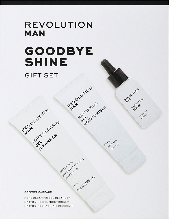 Набір - Revolution Skincare Man Goodbye Shine Gift Set (f/ser/30ml + f/clean gel/150ml + f/gel/75ml) — фото N1
