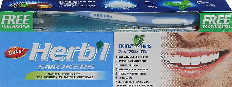 Набор "Smokers", синяя - Dabur Herb`l (toothbrush/1шт + toothpaste/150g)