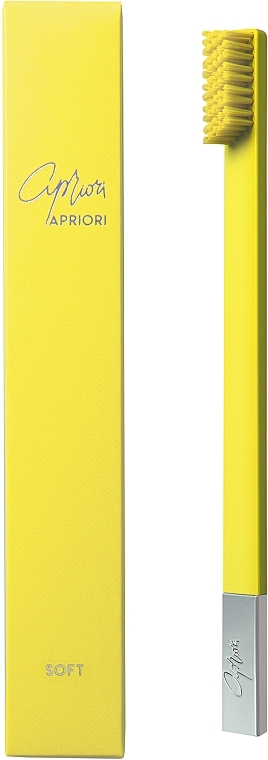 Зубная щетка мягкая, подсолнечно-желтая матовая с серебристым матовым колпачком - Apriori