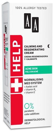 Заспокійливий і відновлювальний крем проти прищів - AA Cosmetics Help Calming And Regenerating Cream Acne Skin — фото N1
