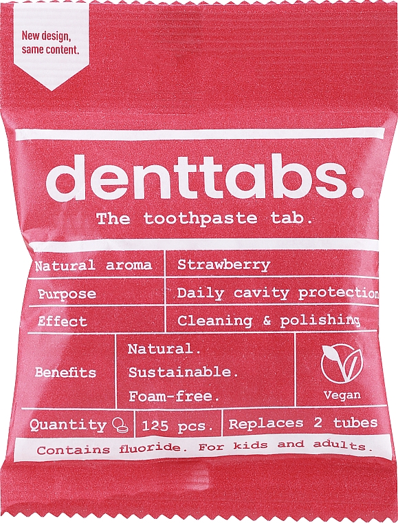 Таблетки для чищення зубів "Полуниця" з фтором для дітей - Denttabs Teeth Cleaning Tablets Kids Strawberry With Fluoride — фото N1