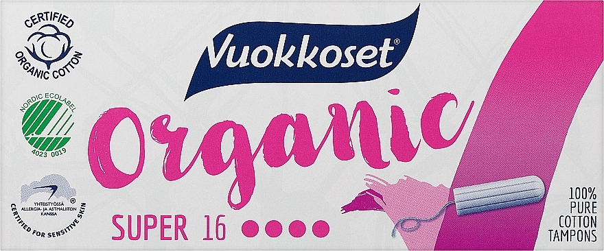 Тампоны органические без аппликатора, 16шт - Vuokkoset Organic Super Tampons — фото N1