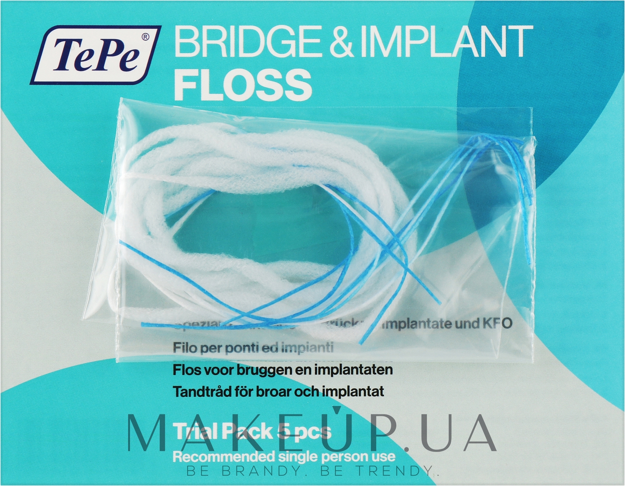 Зубная нить для чистки мостов, имплантов и брекетов, 5 шт - TePe Bridge & Implant Floss — фото 5шт