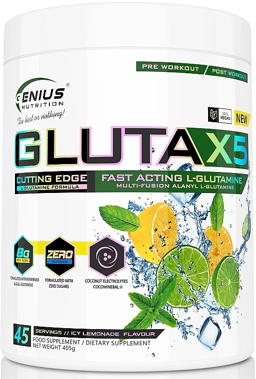 Аминокислота "Gluta-X5", лимонад - Genius Nutrition Fast Acting L-Glutamine Ice Lemonade — фото N1