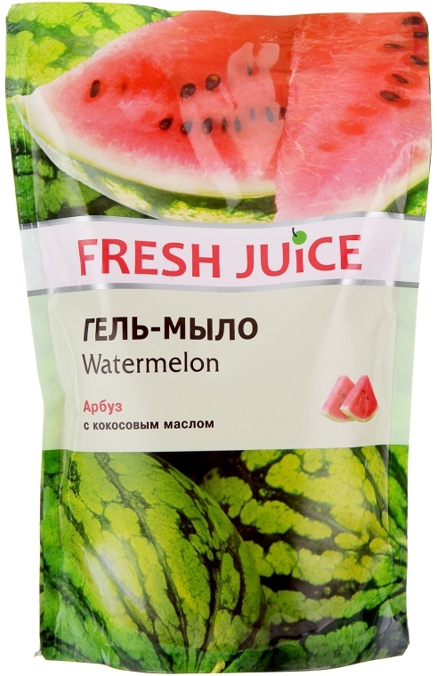 Гель-мыло с экстрактом арбуза и кокосовым маслом - Fresh Juice Watermelon (дой-пак)