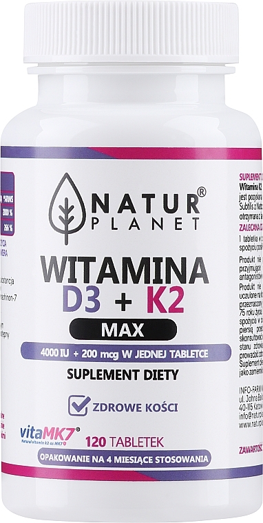 Витамин D3 + K2, в таблетках - NaturPlanet Vitamin D3 + K2 Max 4000IU + 200 mcg — фото N3