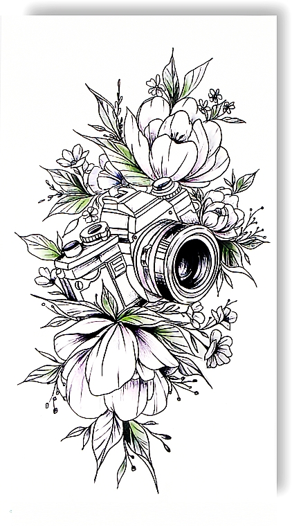 Временное тату "Фотоаппарат в цветах" - Ne Tattoo — фото N2