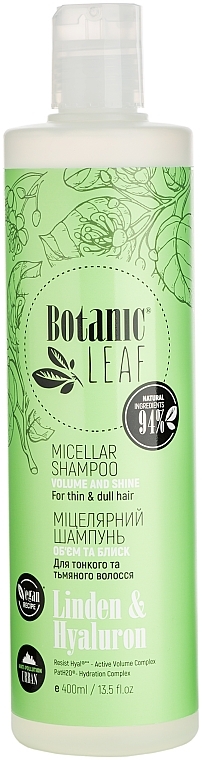 Міцелярний шампунь для тонкого й тьмяного волосся "Об'єм і блиск" - Botanic Leaf — фото N1