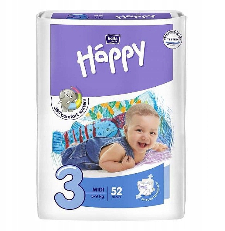 Дитячі підгузки 5-9 кг, розмір 3, 52 шт. - Bella Baby Happy — фото N1