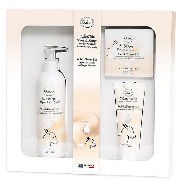 Набор - Galeo Organic Donkey Milk Set (b/milk/250ml + h/cr/75ml + soap/100g) — фото N1