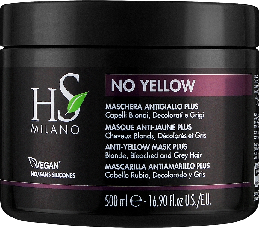 Маска для догляду за світлим, сивим, знебарвленим волоссям - HS Milano No Yellow Anti-Yellow Mask Plus — фото N1