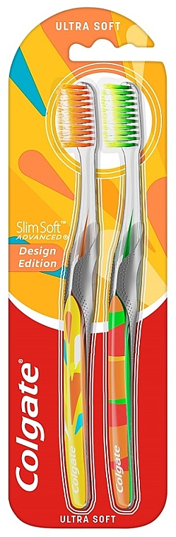 Зубні щітки ультрам'які, помаранчева + салатова - Colgate Slim Soft Ultra Soft Design Edition — фото N1