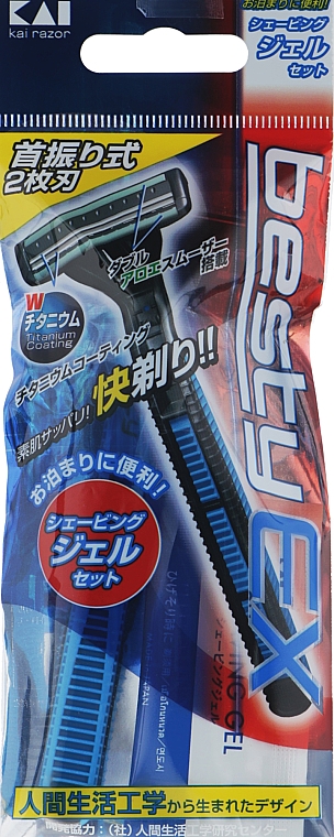 Одноразовий станок для гоління, 2 леза + сашет гелю для гоління - Kai Dispo Razor Besty EX — фото N1