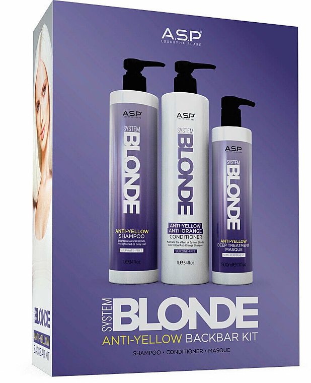 Набор - Affinage Salon Professional System Blonde Anti-Yellow Back Bar Kit (sh/1000ml + cond/1000ml + mask/500ml) — фото N1