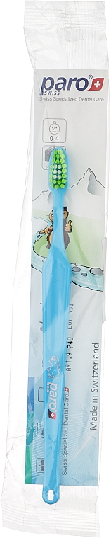 Дитяча зубна щітка 0-4, блакитна (поліетиленове паковання) - Paro Swiss Baby Brush — фото N1