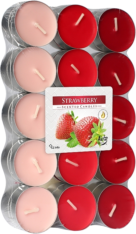 Чайні свічки "Полуниця", 30 шт. - Bispol Strawberry Scented Candles — фото N1