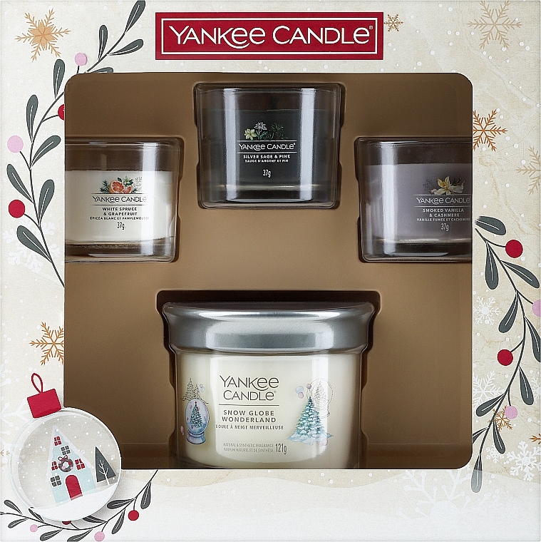 Набор - Yankee Candle Snow Globe Wonderland 3 Votives & 1 Tumbler Candle (candle/3x37g + candle/121g) — фото N1