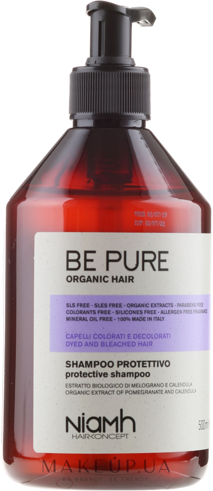 Защитный шампунь для окрашенных и осветленных волос - Niamh Hairconcept Be Pure Protective Shampoo — фото 500ml