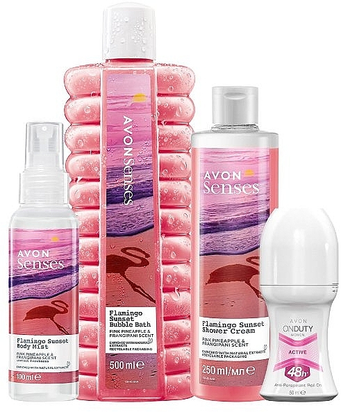 Набір "Рожевий ананас та квітка франжипані", 4 продукти - Avon Senses Flamingo Sunset — фото N1