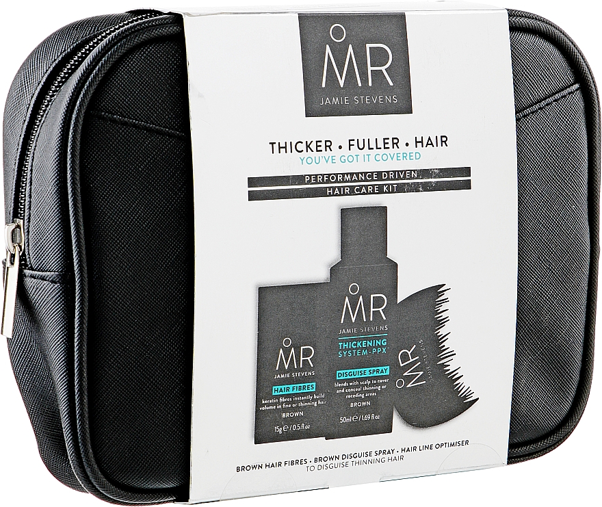 Набір - Mr. Jamie Stevens Mr. Disguise Hair Care Kit (h/fibres/15g + h/spray/50ml + h/brush/1pcs + bag/1pcs) — фото N1
