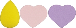 Набор спонжей для макияжа Beauty Blender, капля + 2 сердце, MIX (фиолетовый + розовый + желтый) - Puffic Fashion PF-229 — фото N1