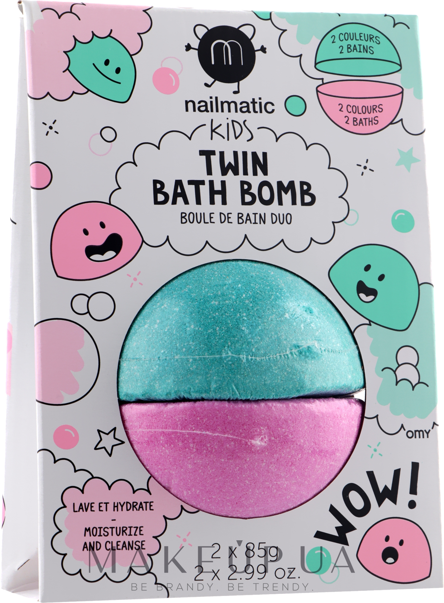 Бомбочки для ванны, розовый и зеленый - Nailmatic Kids Twin Bath Bomb — фото 2x85g