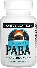 Диетическая добавка "Paba" (пара-аминобензойная кислота), 100 мг - Source Naturals PABA — фото N1