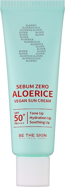 Сонцезахисний крем для обличчя - Be The Skin Sebum Zero Aloerice Vegan Sun Cream SPF50+ PA++++
