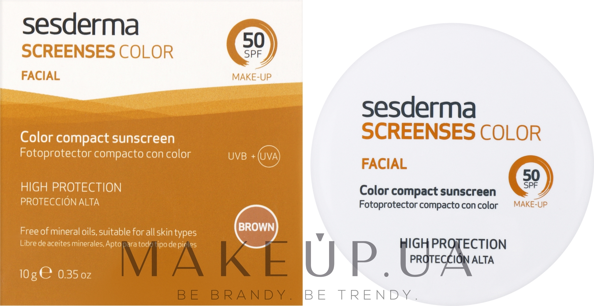 Сонцезахисний тональний крем, коричневий - SesDerma Laboratories Screen Ses Compact SPF 50 Brown — фото 10g