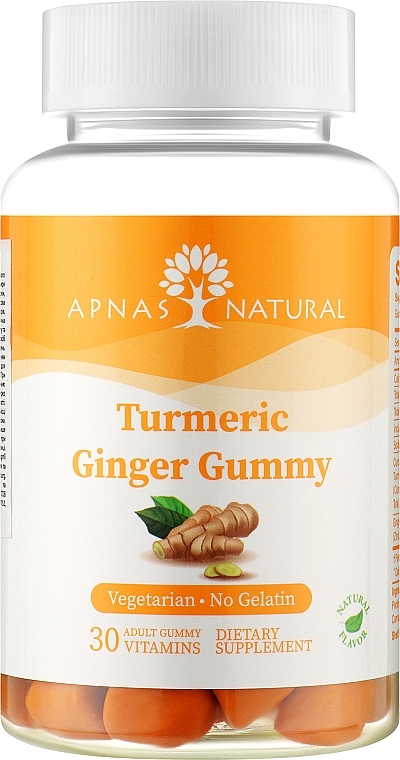 УЦЕНКА Пищевая добавка "Куркума и имбирь", 30 жевательных пастилок - Apnas Natural Turmeric Ginger Gummy * — фото N1